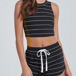 Striped Crop Set - Red and Black